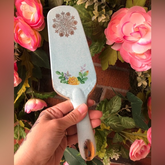 Vintage Cake server Blue & Gold Yellow rose H. Aynsley made in England Wedding🩵 - Picture 7 of 11